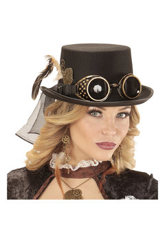 hoge hoed steampunk met stofbril en uurwerk