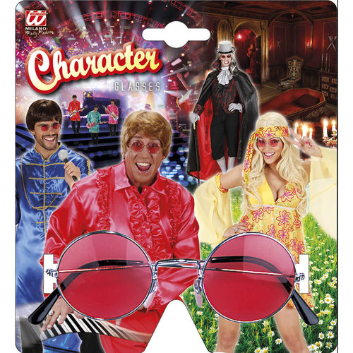 bril, hippie rood glas