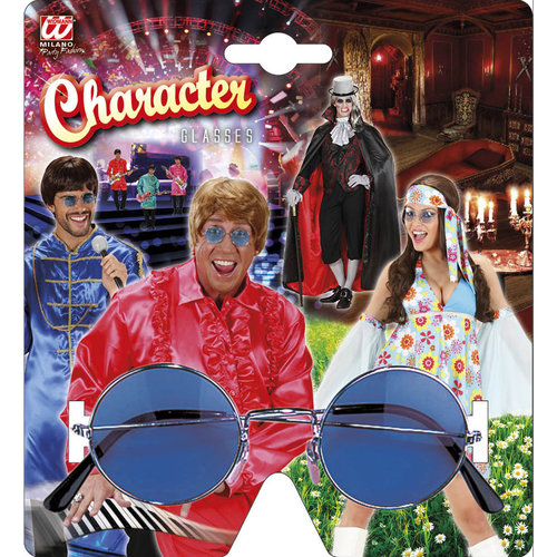 bril, hippie blauw glas