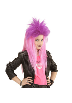 pruik, kind punk rose/groen