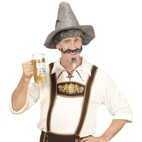 pruik, beierse man met snor en sik