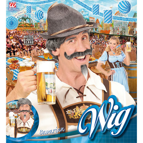 pruik, beierse man met snor en sik