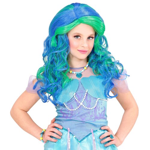 pruik, zeemeermin blauw/groen kind