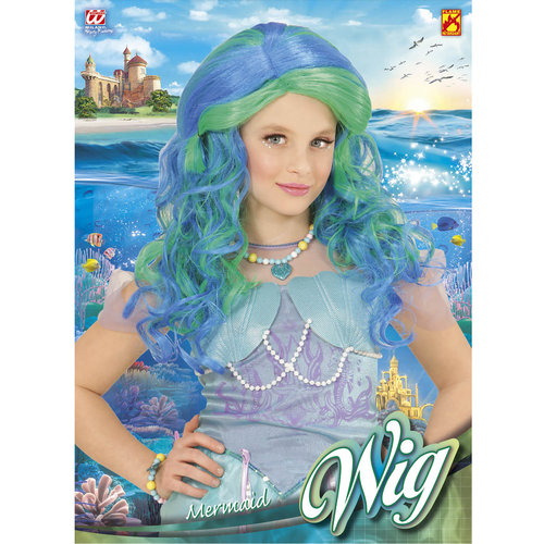 pruik, zeemeermin blauw/groen kind
