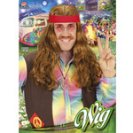 pruik, hippie met hoofdband en snor