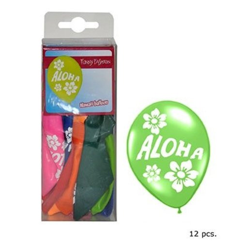 Twaalf gekleurde Aloha ballonnen 12"