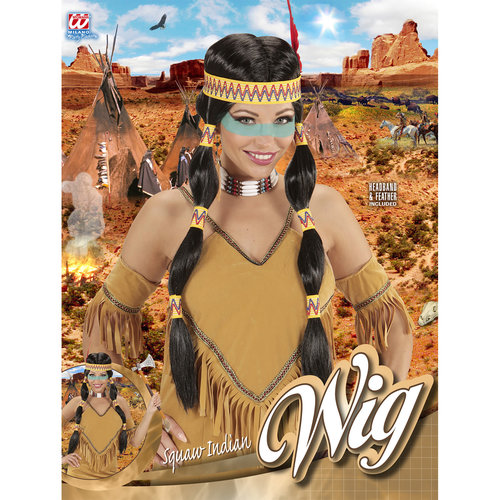 pruik, squaw indiaan met hoofdband