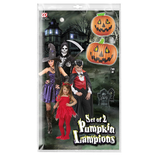 set van 2 lampionnen pompoen