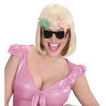 bril, flamingo en palmboom