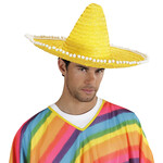 sombrero 50cm, geel met pom poms