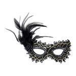 oogmasker zwart met roos en veren