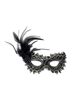 oogmasker zwart met roos en veren