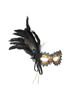 oogmasker turquoise met decratie en veren