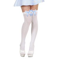 witte kousen met azuurblauwe strik
