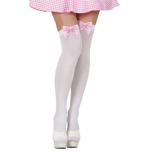 witte kousen met rose strik