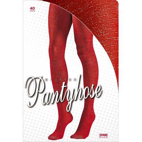 panty 40den, glitter rood