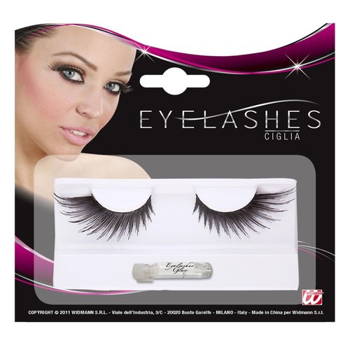 oogwimpers, zwart, met lange punten als vleugels