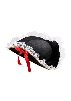 tricorn hoed met kant en rode strik