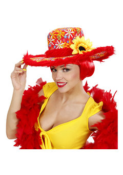 hoed ibiza met zonnebloem, rood