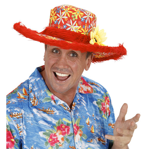 hoed ibiza met zonnebloem, rood