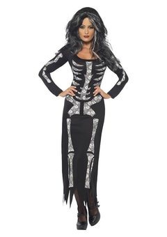 Skelet kostuum lang dames