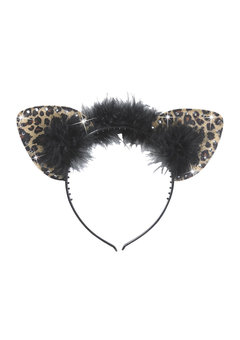 oren luipaard met strass steentjes en veren, bruin