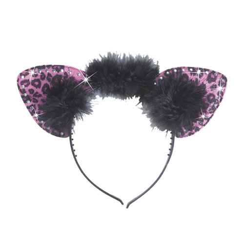 oren luipaard met strass steentjes en veren, rose