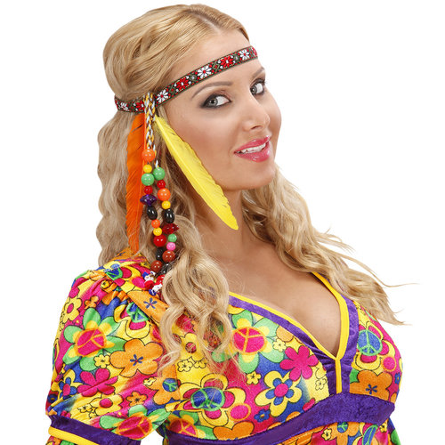 hippie hoofdband met kraaltjes en veren