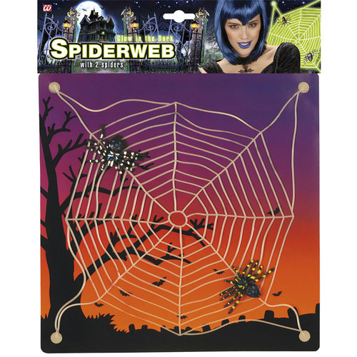 spinneweb met 2 spinnen, lichtgevend in donker