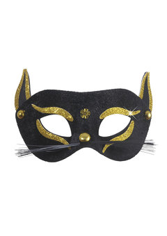 oogmasker, zwarte kat met goud glitter