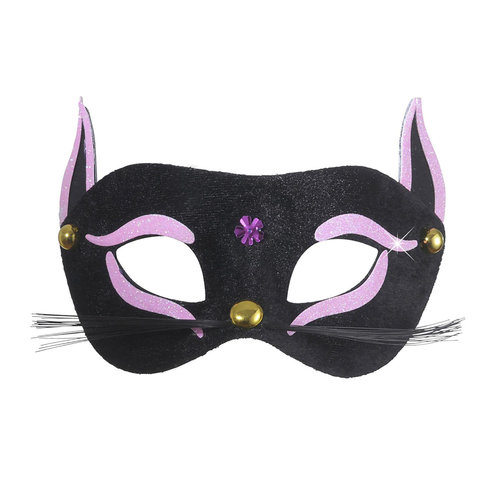 oogmasker, zwarte kat met rose glitter