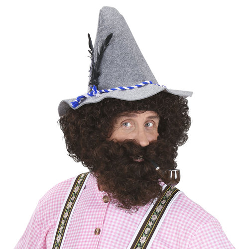 pruik, karakter met krullen en baard, bruin