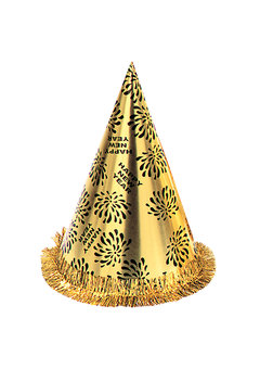 doos met 50 happy new year puntmutsen goud