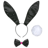 verkleedset bunny glitter zwart