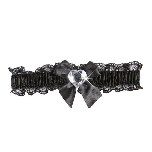 kousenband zwart met diamanten hartje