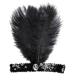 hoofdband zwart met marabou en edelsteen