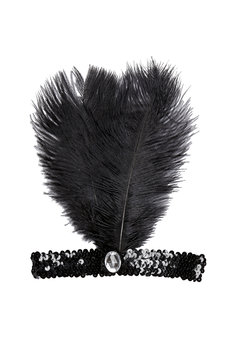 hoofdband zwart met marabou en edelsteen
