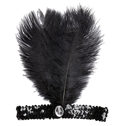 hoofdband zwart met marabou en edelsteen
