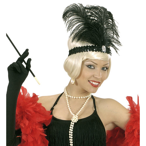 hoofdband zwart met marabou en edelsteen