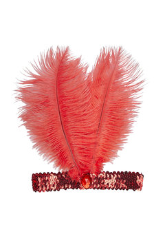 hoofdband rood met marabou en edelsteen