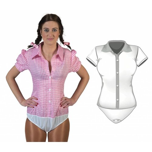 Tiroler shirt roze wit geblokt