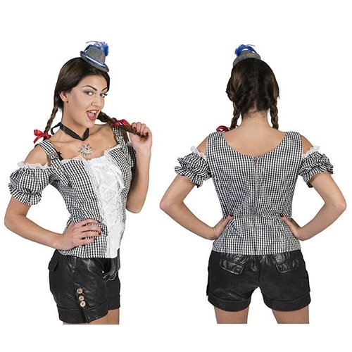 Tiroler shirt zwart wit geblokt