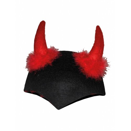 Mooie hoed met zwart rode duivelshorens