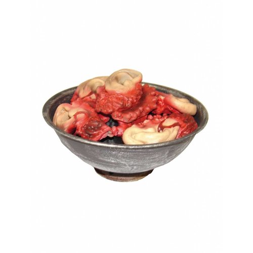 Griezelige nep oren in een kommetje