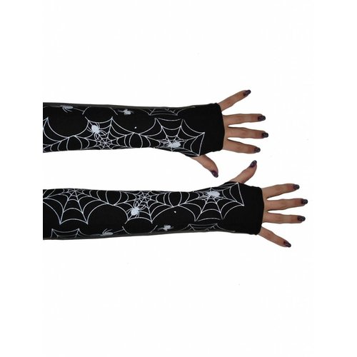 Zwarte vingerloze handschoenen met print spinnenweb