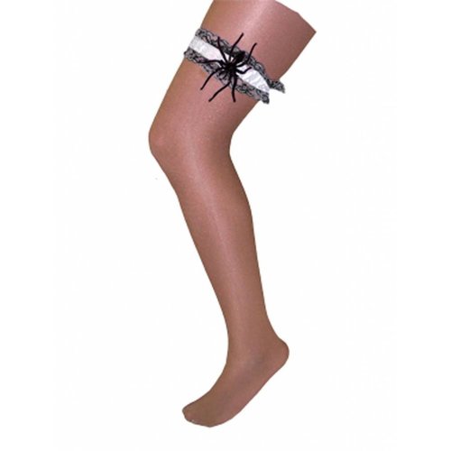 Heksen kousenband zwart/wit met spin