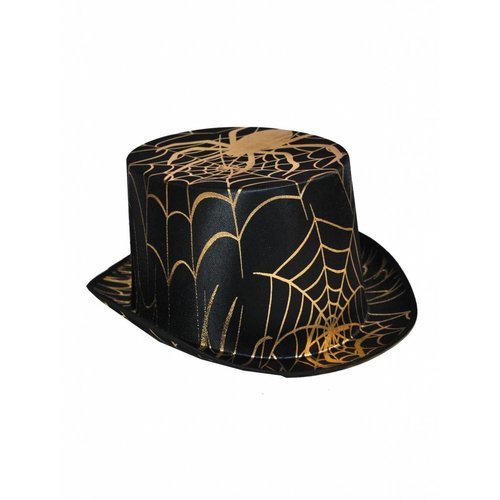 Hoge hoed met print gouden spinnenweb