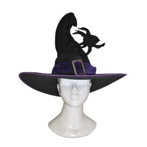 Mooie heksenhoed zwart paars lint en spin