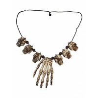 Griezelige halsketting met schedeltjes en nep handje