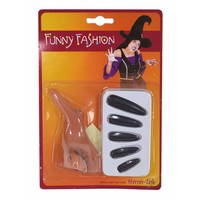 Halloween heksen neus en zwarte nagels